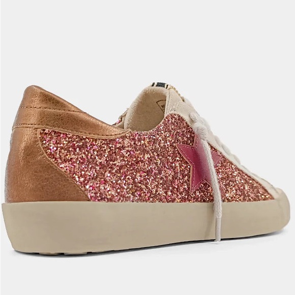 NEW!! ShuShop Paula Glitter Rose Gold Star Women's Sneakers Size 6.5M - Picture 2 of 4